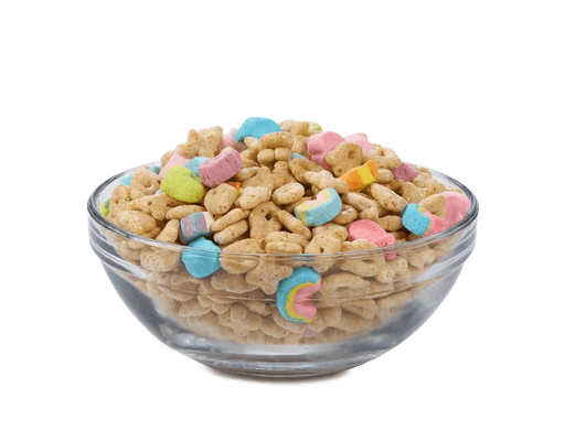 a bowl of lucky charms in milk